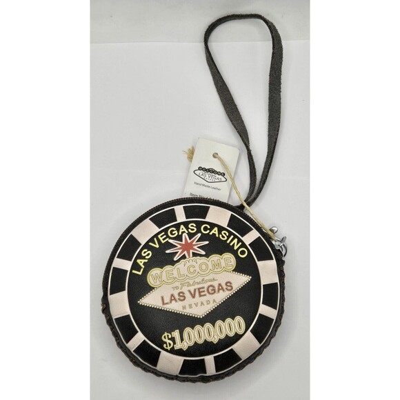 Vintage Las Vegas Change Purse Zip Closure. Leather Hand Made Tooled - Picture 1 of 5